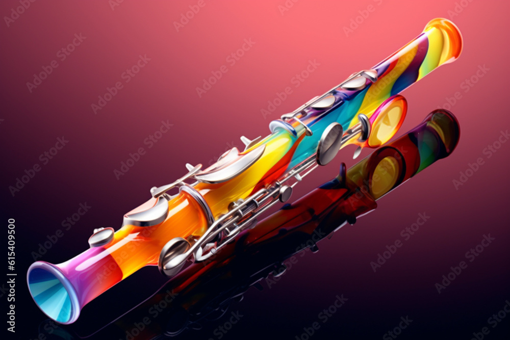 Aufkleber An image portrays an abstract geometric style illustration of a flute, where its slender body is depicted as a series of elongated geometric shapes in harmonious colors. Generative AI technology