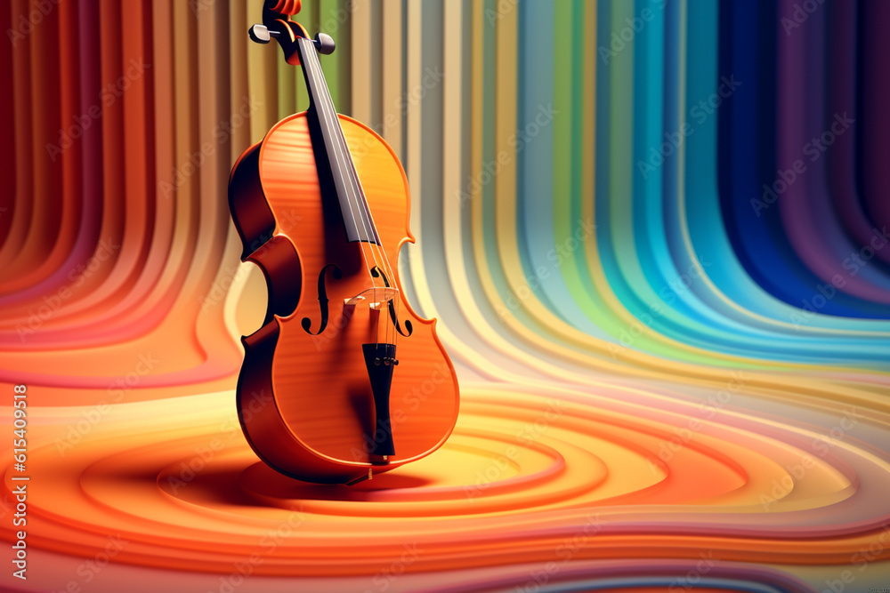Leinwandbilder an abstract geometric style rendering of a cello, with its curved body and strings composed of intersecting geometric shapes and soft, . Generative AI technology