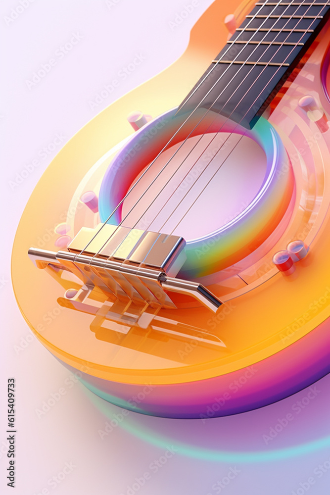 Aufkleber An abstract geometric style rendering of a Banjo, with its curved body and strings composed of intersecting geometric shapes and soft, soothing color gradients. Generative AI technology
