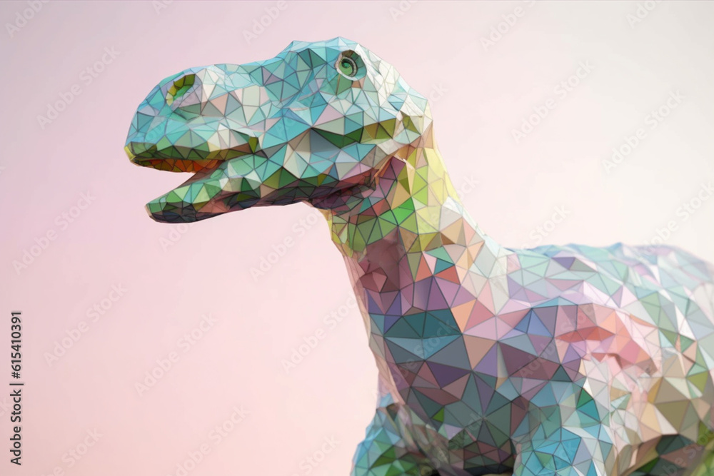 Poster a pastel-colored geometric-style apatosaurus artwork with intricate geometric shapes and soft pastel