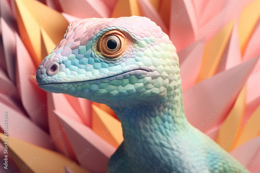 Aufkleber A pastel-colored geometric-style Compsognathus artwork with intricate geometric shapes and soft pastel hues. Generative AI technology