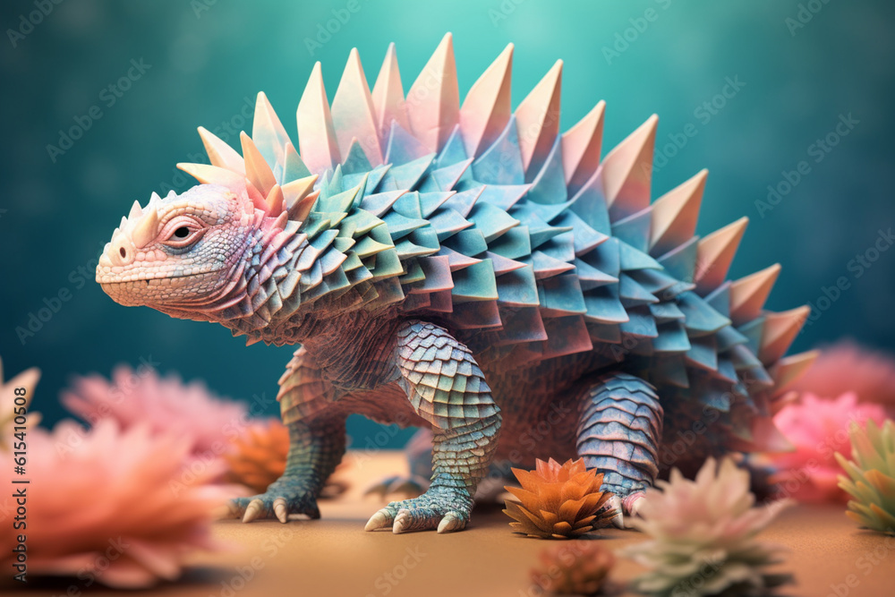 Aufkleber a pastel-colored geometric-style dimetrodon artwork with intricate geometric shapes and soft pastel 
