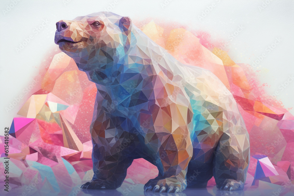 Poster a pastel-colored geometric-style giant ground sloth artwork with intricate geometric shapes and soft