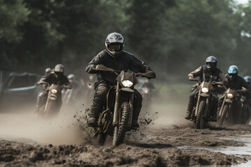 Fototapeta na wymiar motocross race in muddy dirt arena ,generative ai
