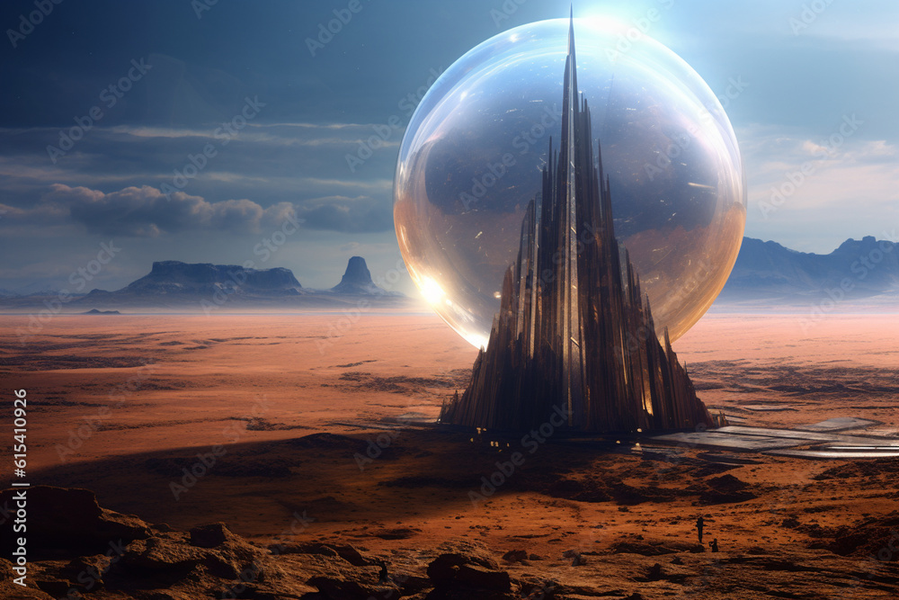Aufkleber a futuristic and geometrically inspired planet, with sharp angles and intricate details, capturing t