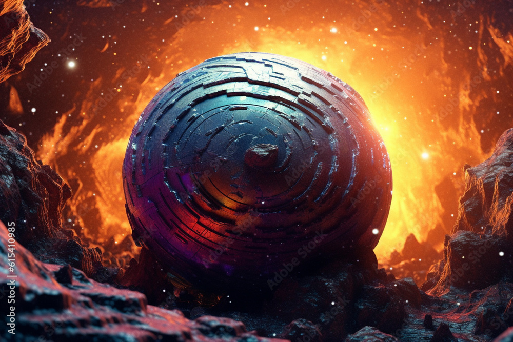Leinwandbilder an abstract planet with intersecting geometric shapes and translucent layers, creating a sense of depth and mystery in the cosmic expanse. Generative AI technology