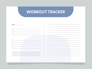 Daily workout tracker worksheet design template. Printable goal setting sheet. Editable time management sample. Scheduling page for organizing personal tasks. Arial Regular font used
