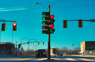 a traffic light is shown that indicates a busy highway