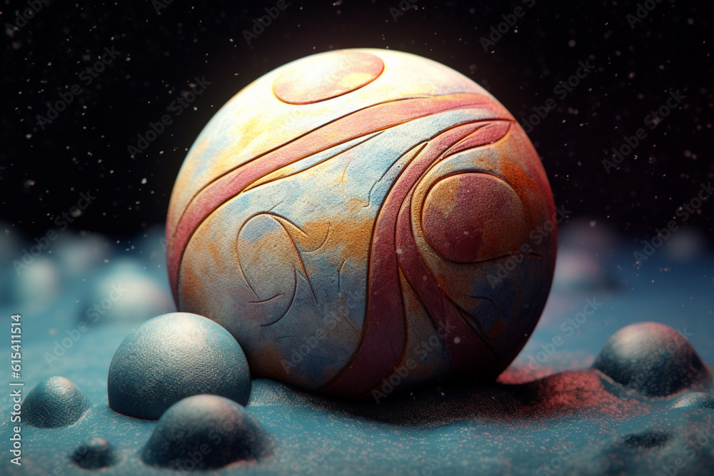 Poster An abstract Pluto with swirling geometric patterns and soft pastel colors, evoking a sense of tranquility and serenity in the cosmic expanse. Generative AI technology