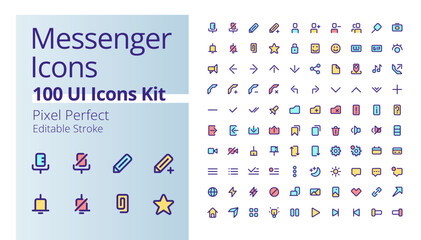Messenger application pixel perfect RGB color ui icons kit. Online interaction. Social media. GUI, UX design for mobile app. Vector isolated pictograms. Editable stroke. Poppins font used