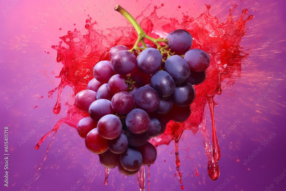 Poster an vibrant photograph tempranillo grape splashed in bright paint, contemporary background. generativ