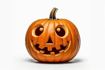 Scary smiles. Evil pumpkin for autumn halloween celebration. Spooky face on white background isolated. Jack o Lantern decoration for funny - obrazy, fototapety, plakaty