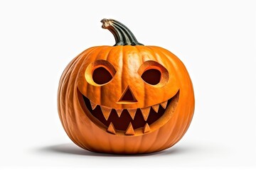 Scary smiles. Evil pumpkin for autumn halloween celebration. Spooky face on white background isolated. Jack o Lantern decoration for funny