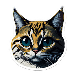 Red cat round sticker, cartoon cute American cat,blue eyes,high quality,HD,cinematic lighting,simple art,hypnotizing,no background,without background