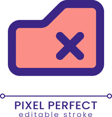 Obraz premium Delete from folder pixel perfect RGB color ui icon. Remove folder. Storage. Simple filled line element. GUI, UX design for mobile app. Vector isolated pictogram. Editable stroke. Poppins font used
