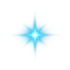 Blue star and sparks isolated on transparent background. Flares and sunbursts. Glowing light effects. PNG.