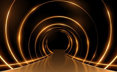 Naklejka premium Golden rings tunnel with platform background