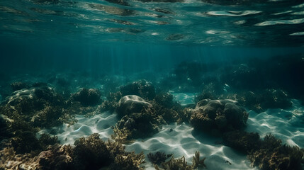 Fototapeta na wymiar Unveiling the Wonders of the Underwater Realm. Generative AI