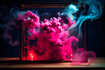 neon frame with lights and smoke