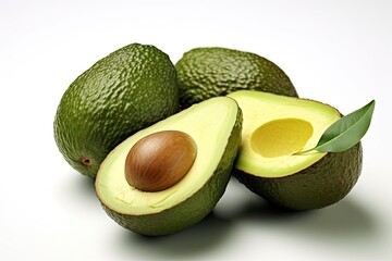 Illustration of a sliced avocado against a plain white background created with Generative AI technology