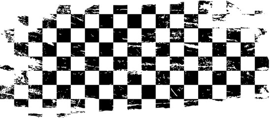 Grunge race flag with checker pattern, vector background for car rally or motocross finish banner. Racing sport grungy flag with checker pattern for speedway motorsport or offroad races championship