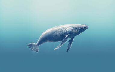 Obraz premium A blue whale swims in the sea.