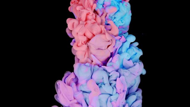 Hydrodynamics of Ink: Slow Motion Capture of Pink and Lilac Blue Ink Drops Dissolving and Spreading in Water
