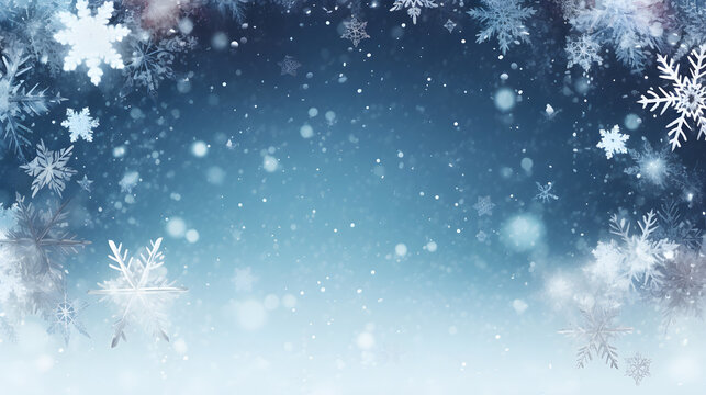 christmas background with snowflakes and snow created with Generative AI