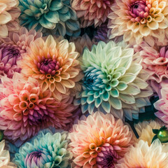 A captivating seamless flower wallpaper background featuring pastel color dahlias in a delicate and vibrant floral pattern, perfect for adding an elegant touch.