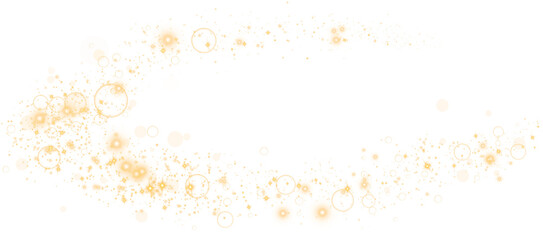 Golden glitter wave abstract illustration. Golden stars dust trail sparkling particles isolated on transparent background. Magic concept. PNG.