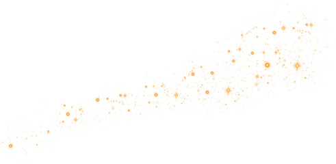 Golden glitter wave abstract illustration. Golden stars dust trail sparkling particles isolated on transparent background. Magic concept. PNG.