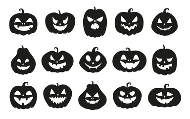 Funny Halloween pumpkin silhouette collection. Illustration on transparent background