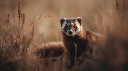 Polecat in Temperate Grasslands. Generative AI