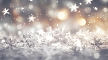 Fototapeta na wymiar golden christmas snowflakes background with bokeh light created with Generative AI