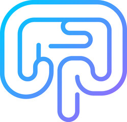 Human bowel pixel perfect gradient linear vector icon. Gastrointestinal tract. Digestive system. Inner organ. Thin line color symbol. Modern style pictogram. Vector isolated outline drawing