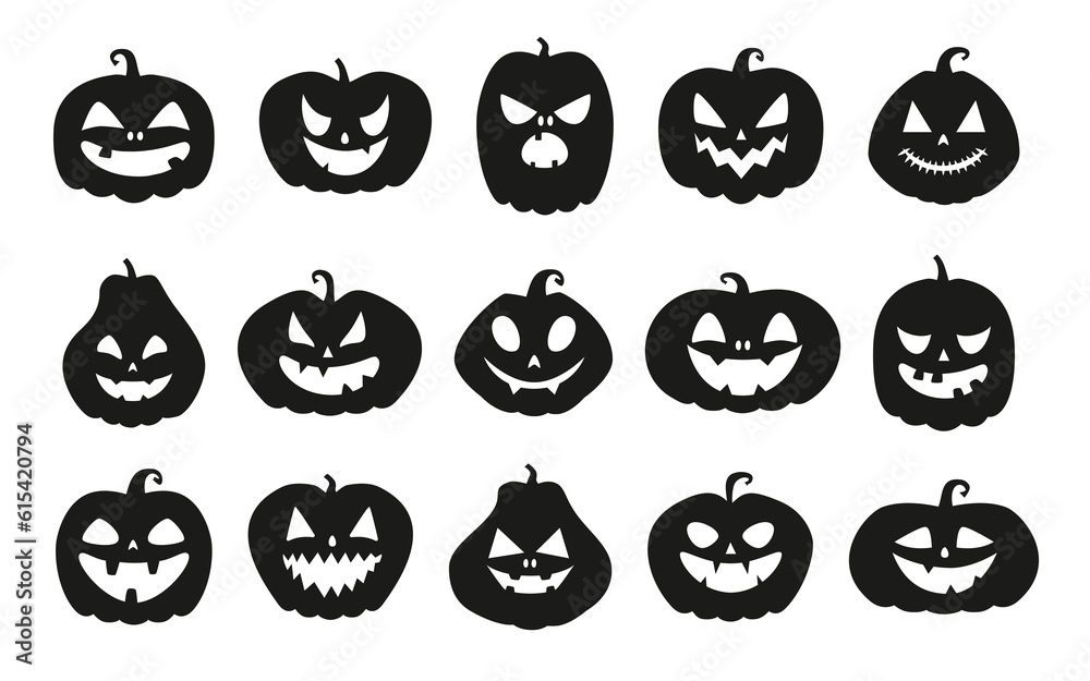 Wall mural funny halloween pumpkin silhouette collection. vector illustration isolated on a white background - Wall murals