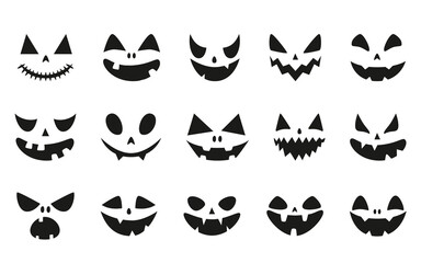 Collection of funny and scary ghost or pumpkin faces for Halloween. Vector illustration isolated on white background - Powered by Adobe