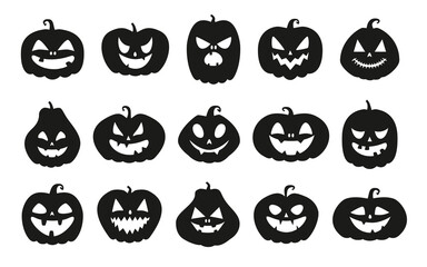 Funny Halloween pumpkin silhouette collection. Vector illustration isolated on a white background - obrazy, fototapety, plakaty