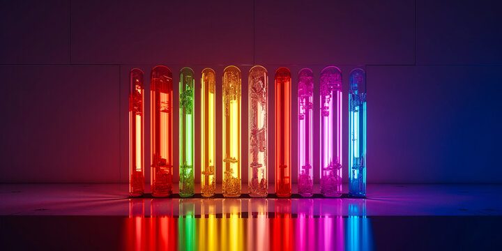Stunning test tube with vivid rainbow reflection, emphasizing clinical research's beauty and complexity, ideal for showcasing diverse testing processes. Generative AI © XaMaps
