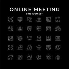 Set line icons of online meeting