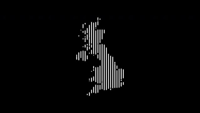 UK map consisting of white stripes on a black background. Three different options for the appearance of the map.