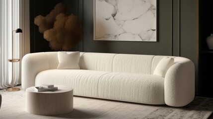 Boucle sofa in a modern living room. Generative AI