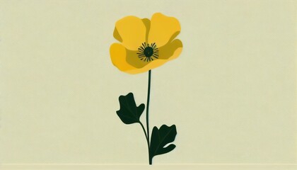 Simple minimalistic yellow flower illustration on a plain colorful background