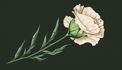 Simple minimalistic white carnation flower illustration on a plain colorful background