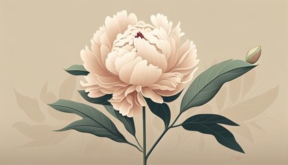Simple minimalistic beige peony flower illustration on a plain colorful background