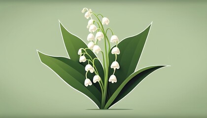 Simple minimalistic lily of the valley illustration on a plain colorful background