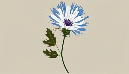 Simple minimalistic white blue flower illustration on a plain colorful background
