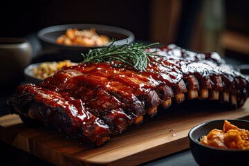 Photo of delicious ribs pork bbq food photography gourmet (AI generated)