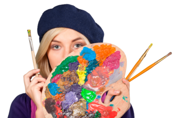 Female Painter Holding a Palette and Paintbrushes