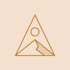 Mountain and sun bohemian vector logo design. Geometric concept flat icon. 